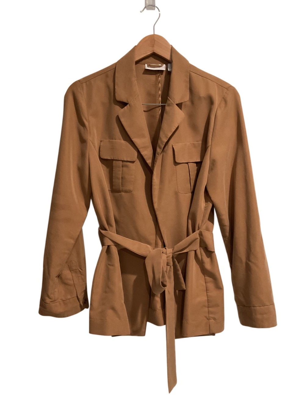 Chico’s Open Front Belted Modal Blazer Jacket Camel Brown
